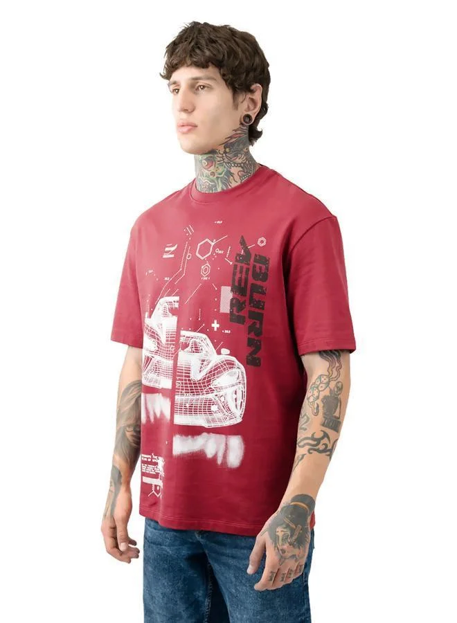 هاي ستار تي شيرت قطن مطبوع برسومات موتو ريسر بياقة دائرية وأكمام قصيرة بقصة مريحة